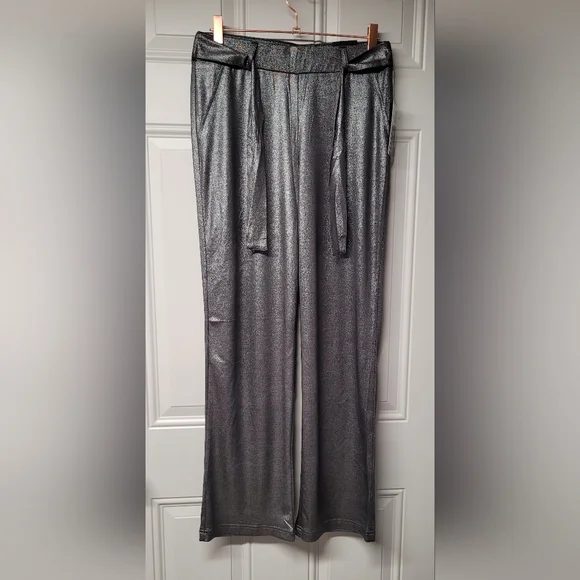 Soho apparel ltd small Chic Silver Metallic Pants wide leg - Picture 3 of 5